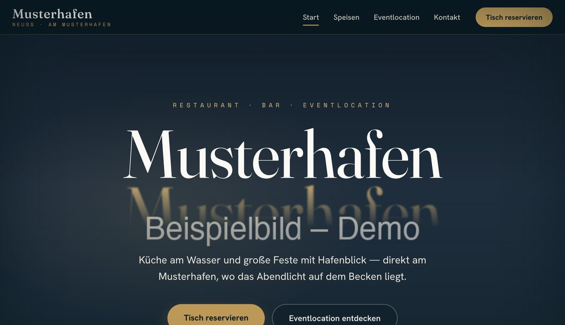 Vorschaubild des Beispielentwurfs Musterhafen: Restaurant, Bar und Eventlocation